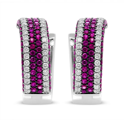 18K White Gold 1 7/8 Cttw Diamond and 1mm Round Red Ruby Open Swish Hoop Earrings (F-G Color, VS1-VS2 Clarity) by Bids.com