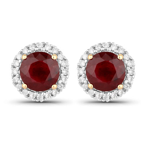 2.14 Carat Genuine Ruby and White Diamond 14K Yellow Gold Earrings by Bids.com
