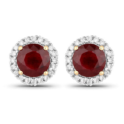 2.14 Carat Genuine Ruby and White Diamond 14K Yellow Gold Earrings by Bids.com