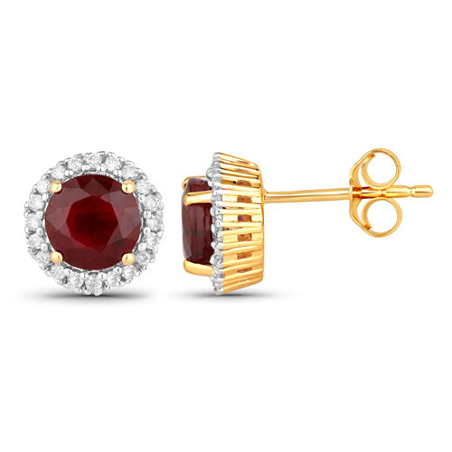 2.14 Carat Genuine Ruby and White Diamond 14K Yellow Gold Earrings by Bids.com