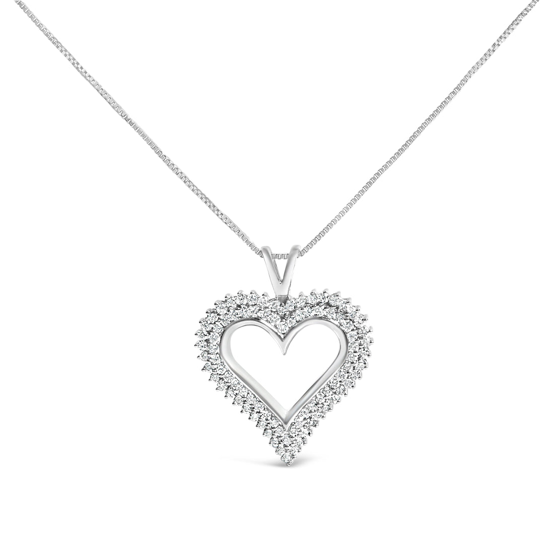 .925 Sterling Silver 1.00 Cttw Lab-Grown Diamond Open Heart Pendant Necklace (F-G Color, VS1-VS2 Clarity) - 18" Inches by Bids.com