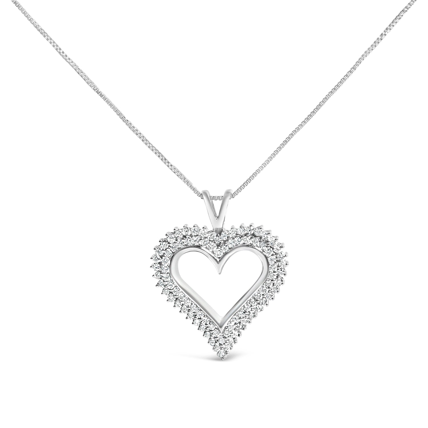 .925 Sterling Silver 1.00 Cttw Lab-Grown Diamond Open Heart Pendant Necklace (F-G Color, VS1-VS2 Clarity) - 18" Inches by Bids.com