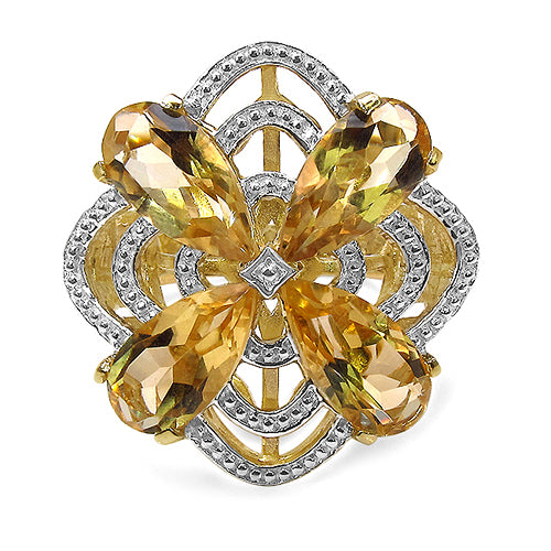 14K Yellow Gold Plated 8.81 Carat Genuine Citrine &amp; White Diamond .925 Sterling Silver Ring by Bids.com
