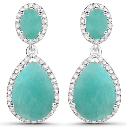 9.64 Carat Genuine Emerald and White Diamond .925 Sterling Silver Earrings  DestGlow