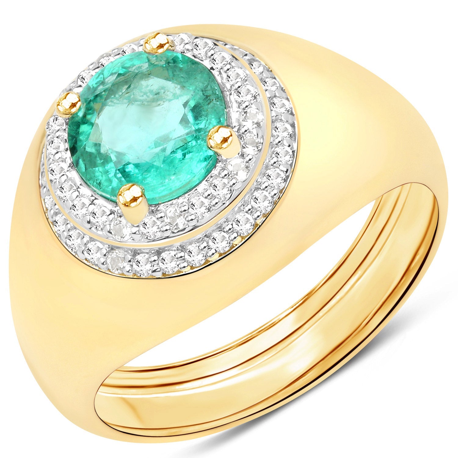 1.46 Carat Genuine Zambian Emerald and White Topaz .925 Sterling Silver Ring by Bids.com