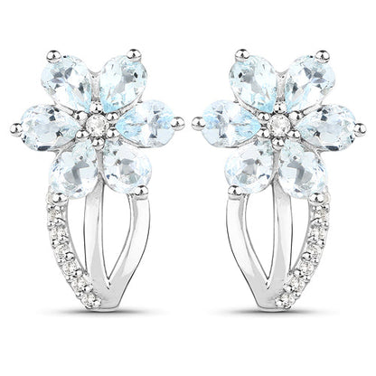 1.54 Carat Genuine Aquamarine and White Topaz .925 Sterling Silver Earrings by Bids.com
