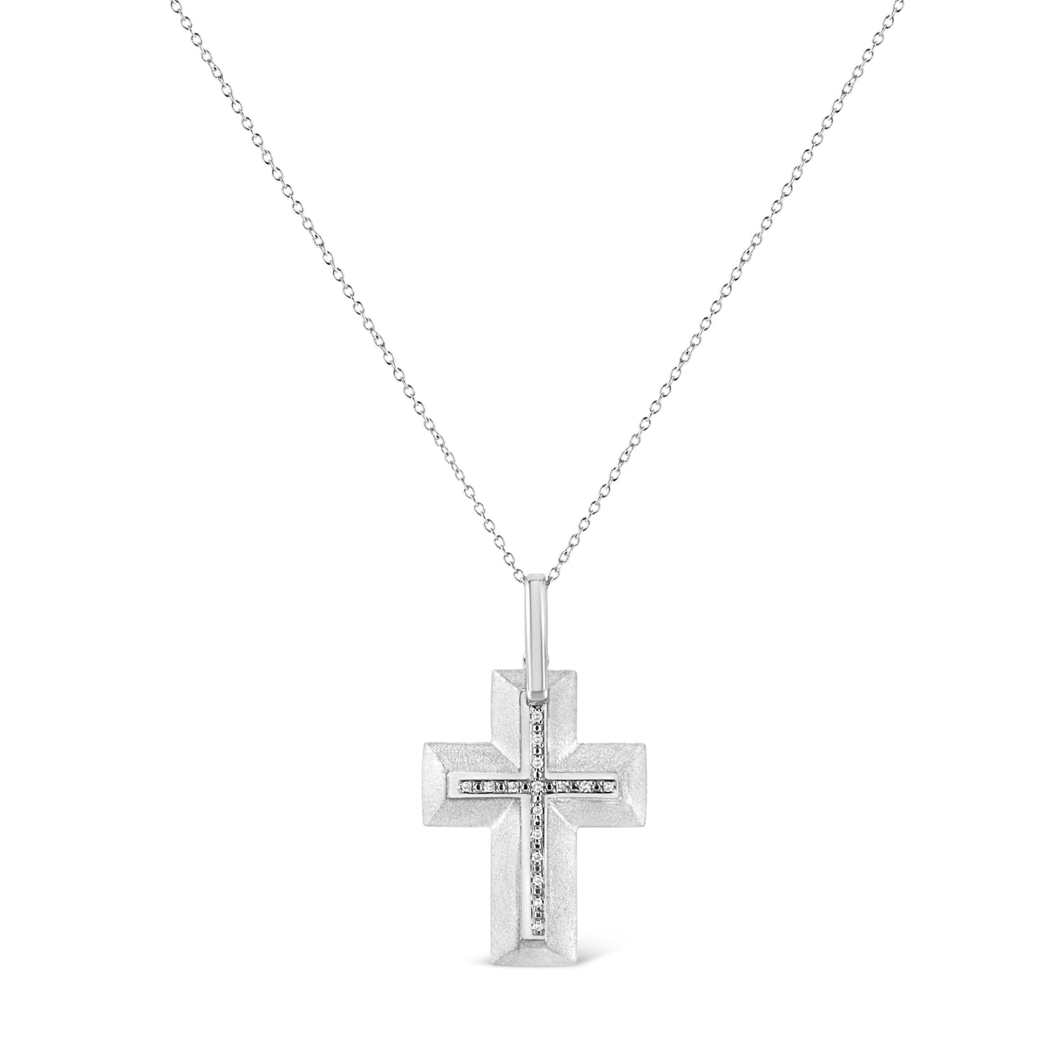 .925 Sterling Silver Prong-Set Diamond Accent Bold Cross 18" Pendant Necklace (I-J Color, I1-I2 Clarity) by Bids.com