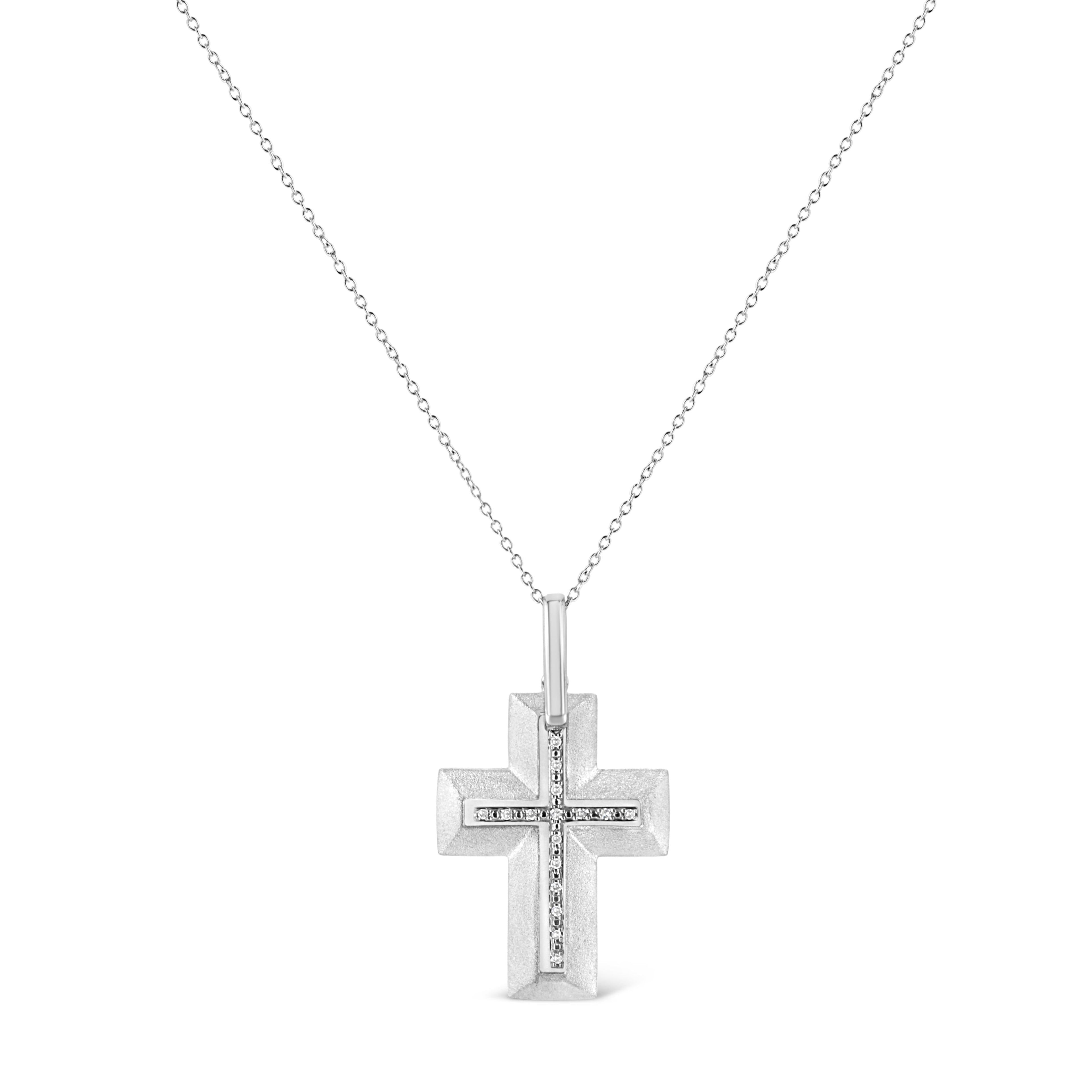 .925 Sterling Silver Prong-Set Diamond Accent Bold Cross 18" Pendant Necklace (I-J Color, I1-I2 Clarity) by Bids.com