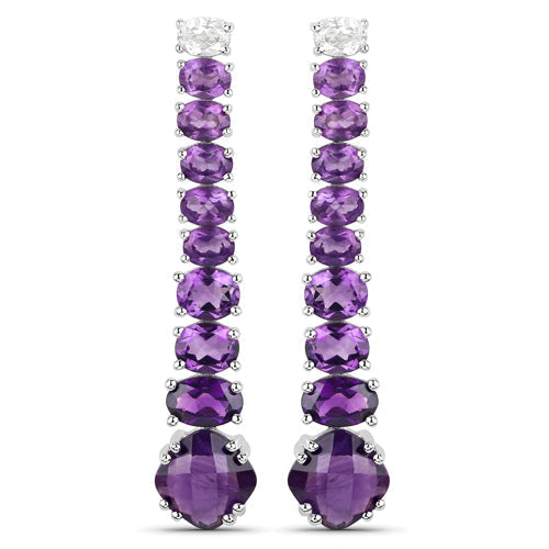 18K White Gold Plated 7.58 Carat Genuine Amethyst and White Topaz .925 Sterling Silver Earrings  DestGlow