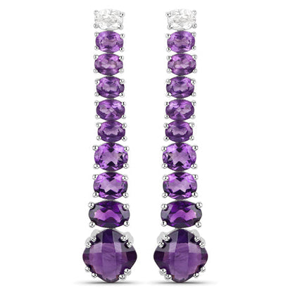 18K White Gold Plated 7.58 Carat Genuine Amethyst and White Topaz .925 Sterling Silver Earrings  DestGlow
