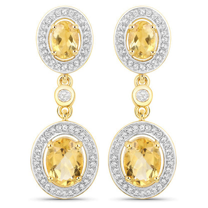 18K Yellow Gold Plated 5.70 Carat Genuine Citrine and White Topaz .925 Sterling Silver Earrings by Bids.com