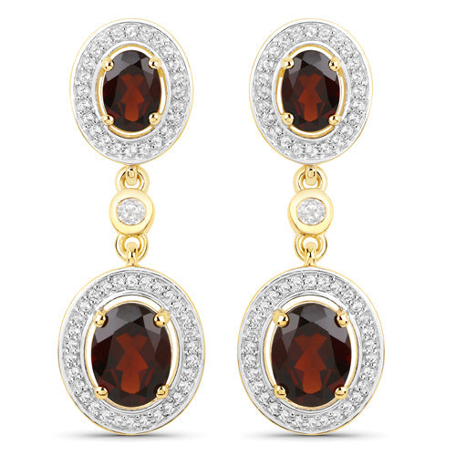 18K Yellow Gold Plated 6.30 Carat Genuine Garnet and White Topaz .925 Sterling Silver Earrings  DestGlow