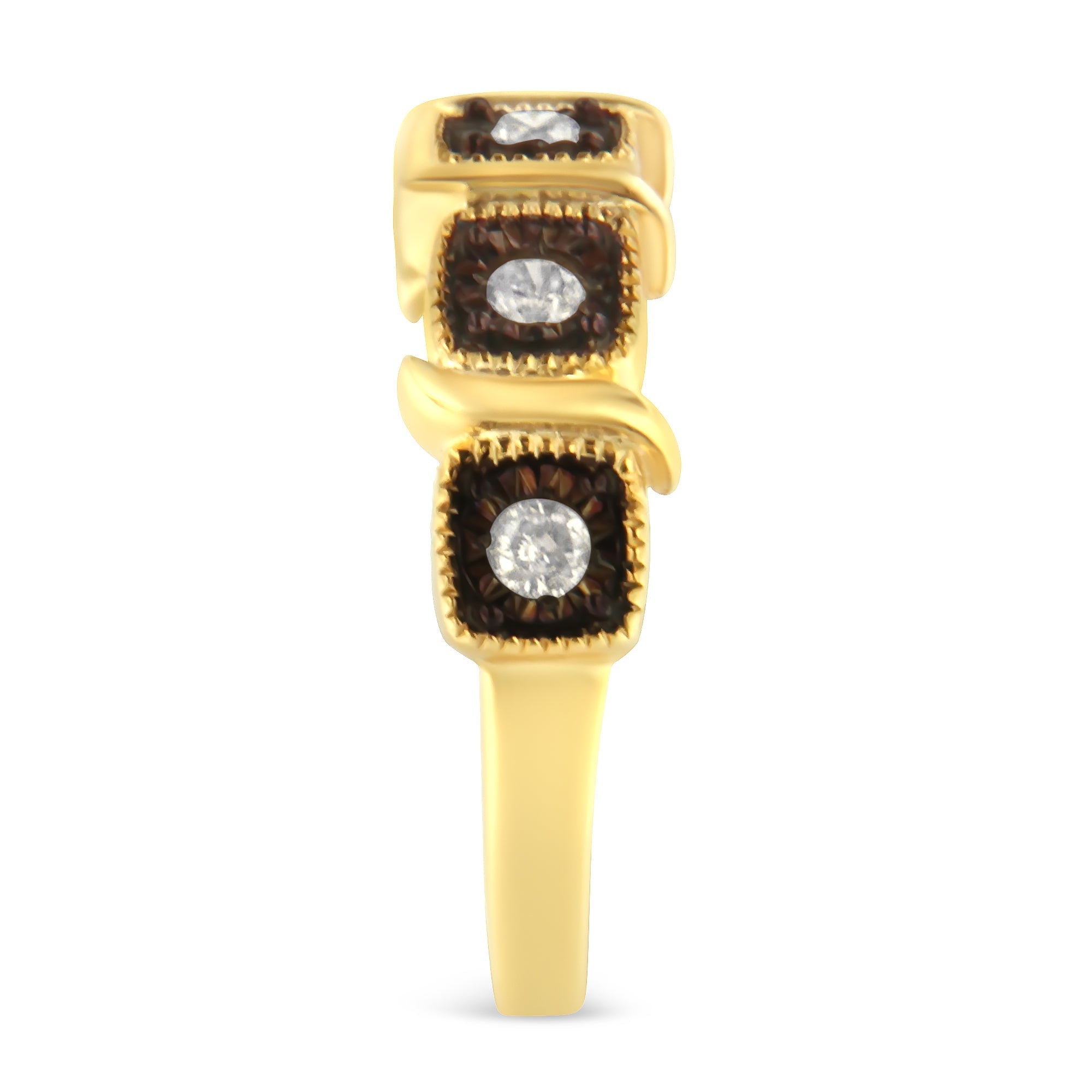 10K Yellow Gold Flashed .925 Sterling Silver Miracle-Set Diamond 5-Stone Ring Band (1/4 Cttw, J-K Color, I2-I3 Clarity) - Size 7  DestGlow
