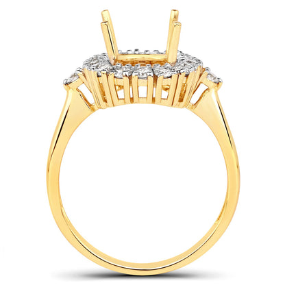 0.54 Carat Genuine White Diamond 14K Yellow Gold Semi Mount Ring - holds 9x7mm Cushion Gemstone by Bids.com