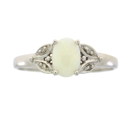 Natural .01ct Opal Diamond Ring 10KT White Gold by Bids.com