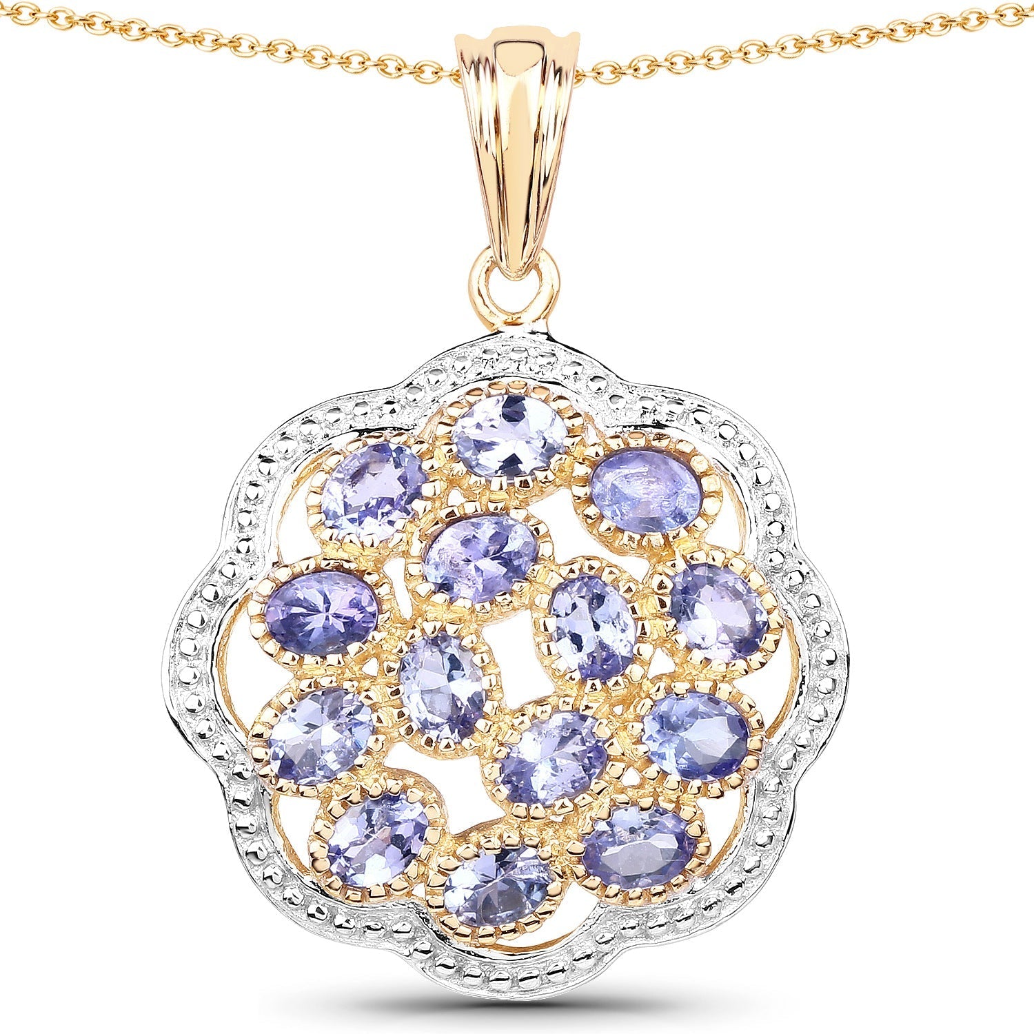 14K Yellow Gold Plated 2.38 Carat Genuine Tanzanite .925 Sterling Silver Pendant  DestGlow