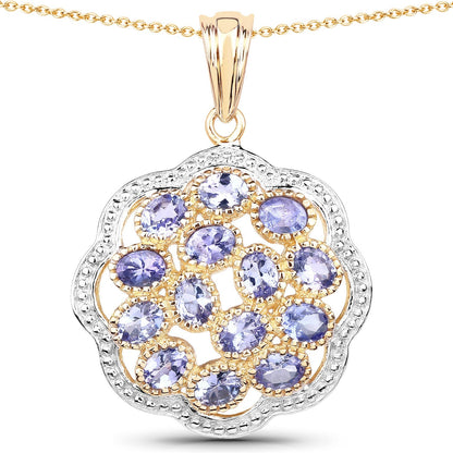 14K Yellow Gold Plated 2.38 Carat Genuine Tanzanite .925 Sterling Silver Pendant  DestGlow