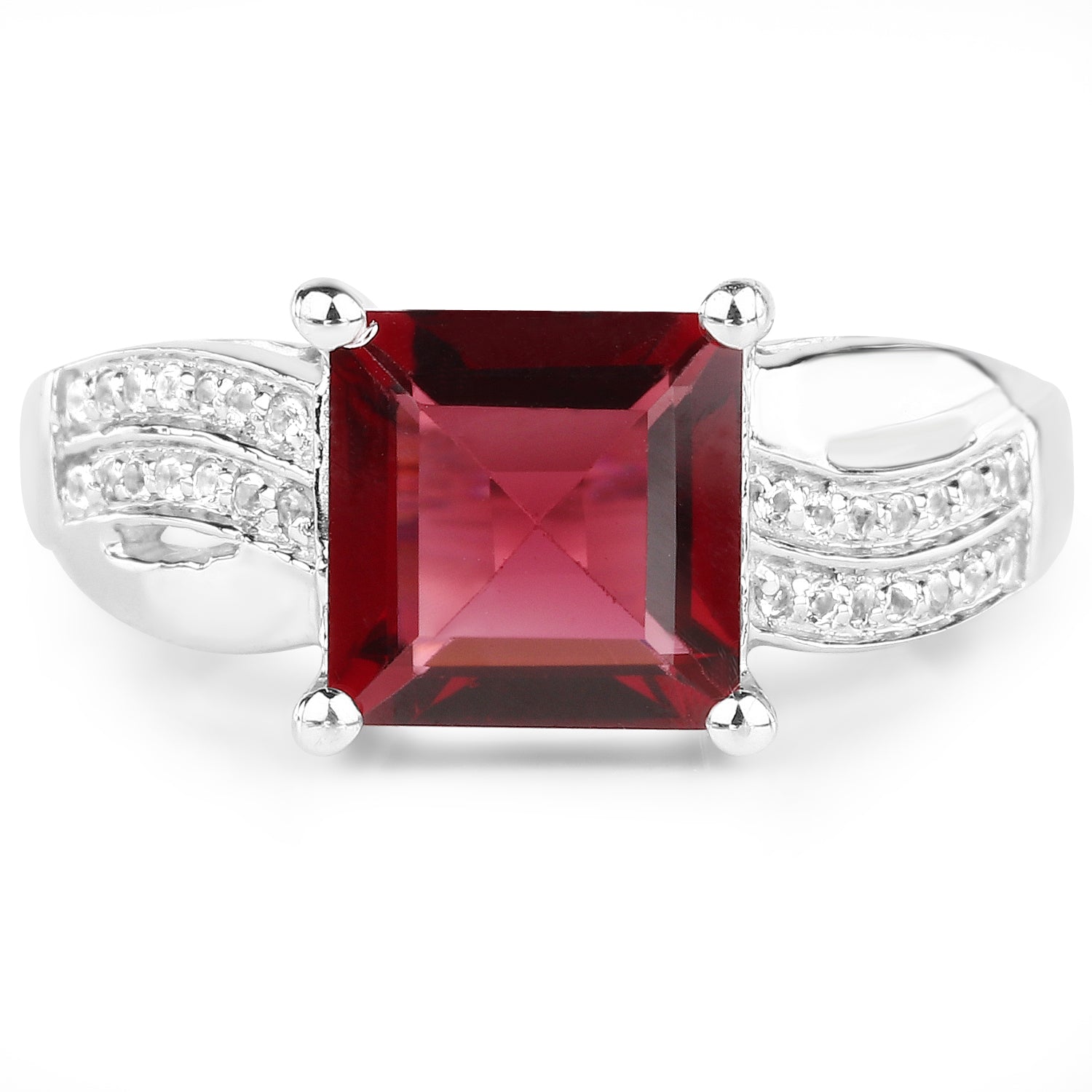 2.99 Carat Genuine Garnet and White Topaz .925 Sterling Silver Ring by Bids.com