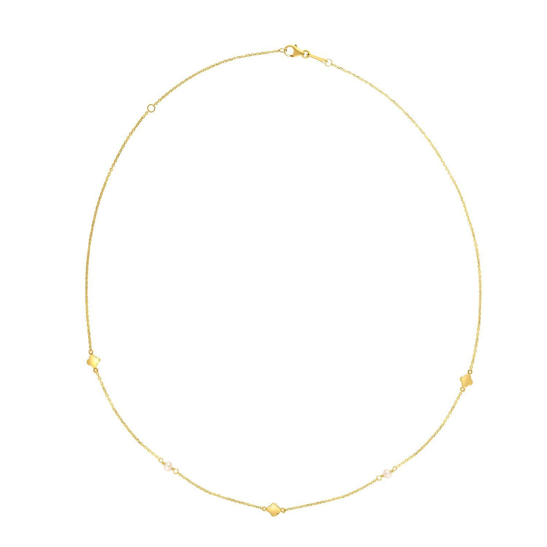 14k Yellow Gold Pearl Clover Necklace by Bids.com