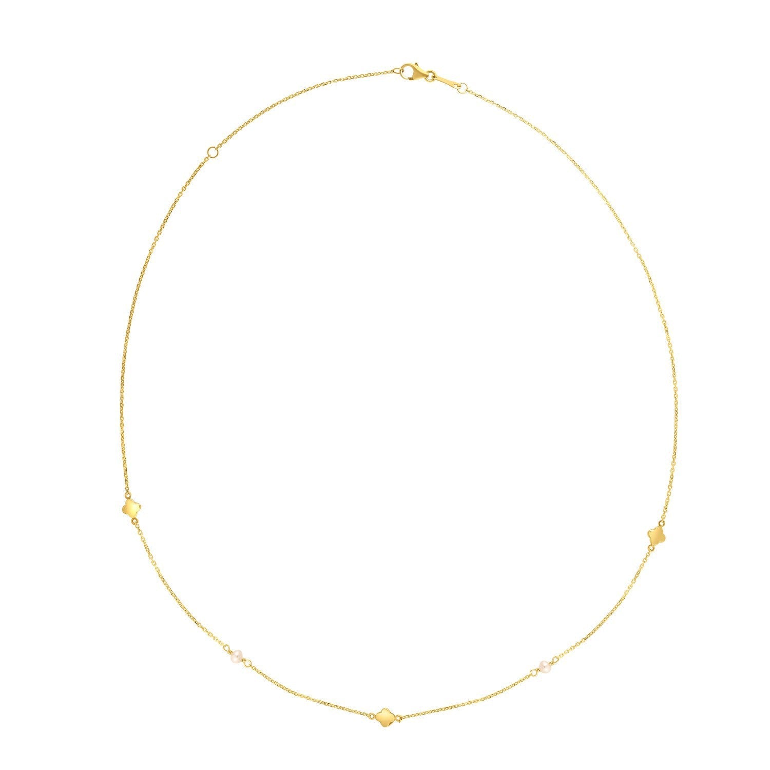 14k Yellow Gold Pearl Clover Necklace by Bids.com