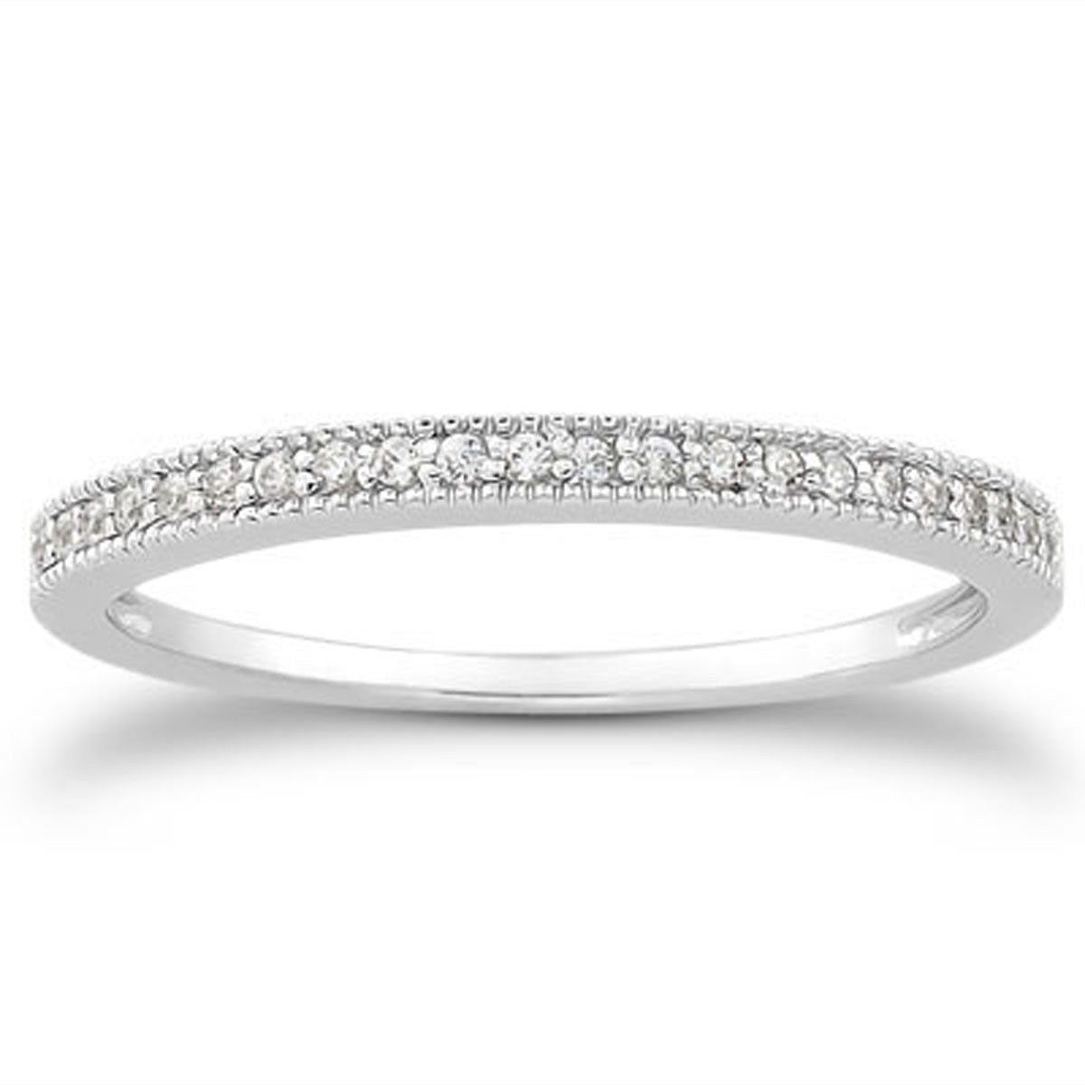 14k White Gold Diamond Micro Pave Diamond Milgrain Wedding Ring Band by Bids.com