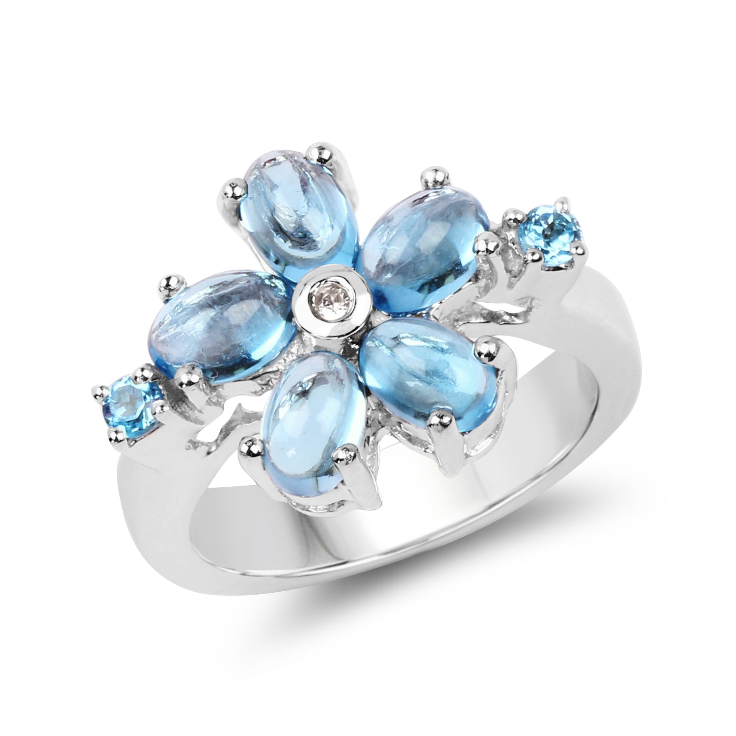 3.68 Carat Genuine Swiss Blue Topaz and White Topaz .925 Sterling Silver Ring  DestGlow