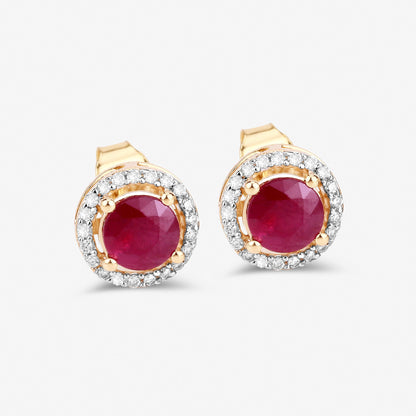 1.22 Carat Genuine Ruby and White Diamond 14K Yellow Gold Earrings by Bids.com