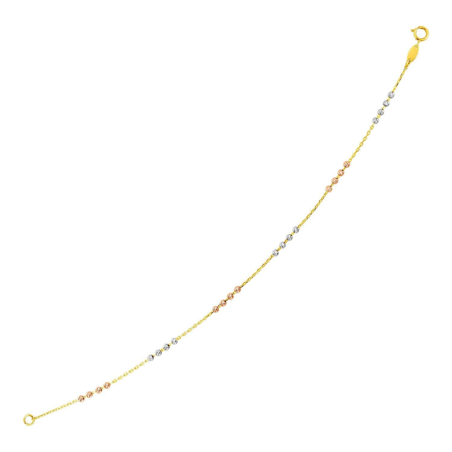 14k Tri Color Gold Station Bracelet with Textured Beads  DestGlow