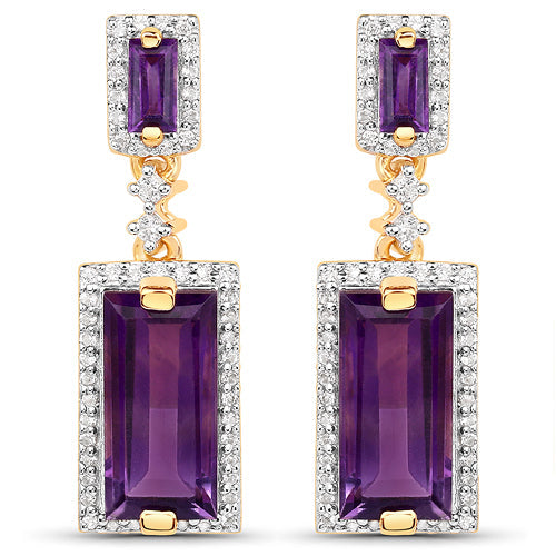 18K Yellow Gold Plated 6.01 Carat Genuine Emerald and White Topaz .925 Sterling Silver Earrings by Bids.com