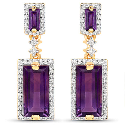 18K Yellow Gold Plated 6.01 Carat Genuine Emerald and White Topaz .925 Sterling Silver Earrings by Bids.com
