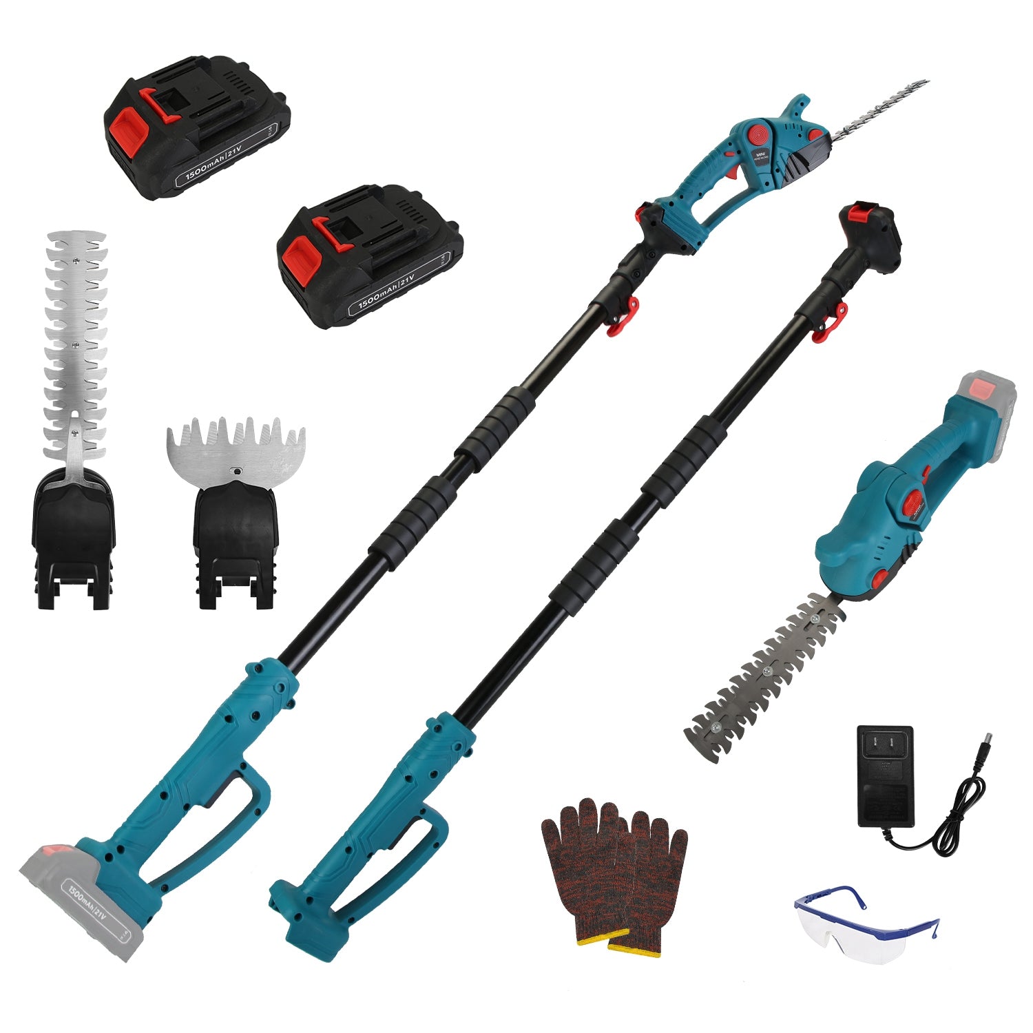 Pole Mini Hedge Trimmer &amp; Grass Shear Electric Cordless Handheld Hedge Trimmer with 90° Rotatable Head Telescopic Extension Pole Gloves Goggles 2Pcs 2