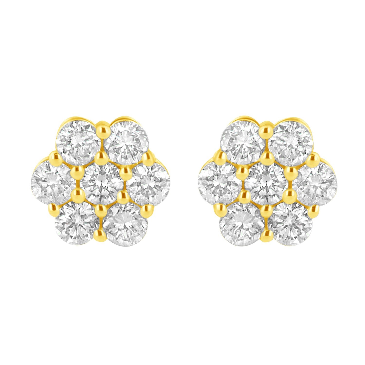 14K Yellow Gold 1/2 Cttw Brilliant Round Cut Diamond Floral Cluster Stud Earrings with Pushbacks (J-K Color, VS2-SI1 Clarity)  DestGlow