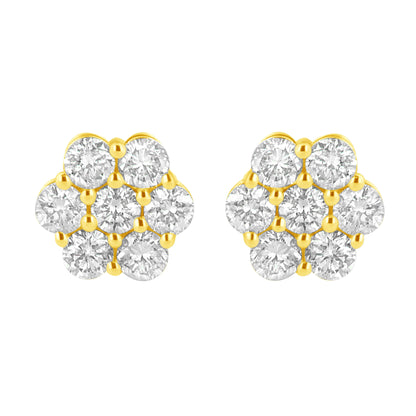 14K Yellow Gold 1/2 Cttw Brilliant Round Cut Diamond Floral Cluster Stud Earrings with Pushbacks (J-K Color, VS2-SI1 Clarity)  DestGlow