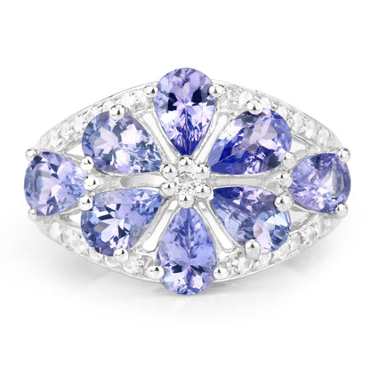 3.24 Carat Genuine Tanzanite and White Topaz .925 Sterling Silver Ring by Bids.com