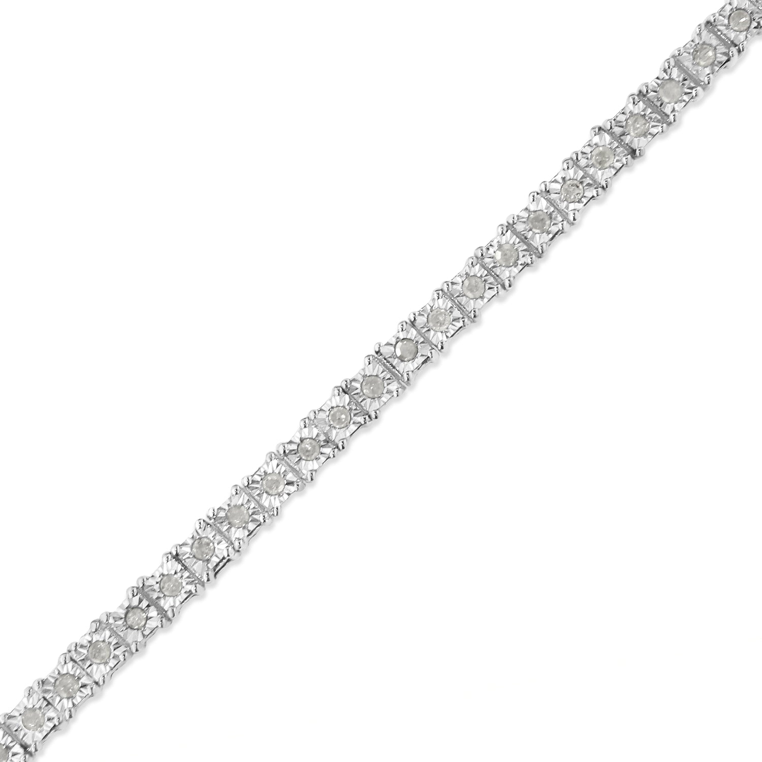 .925 Sterling Silver 1.0 Cttw Diamond Square Frame Miracle-Set Tennis Bracelet (I-J Color, I3 Clarity) - 7"  DestGlow