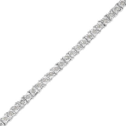 .925 Sterling Silver 1.0 Cttw Diamond Square Frame Miracle-Set Tennis Bracelet (I-J Color, I3 Clarity) - 7"  DestGlow