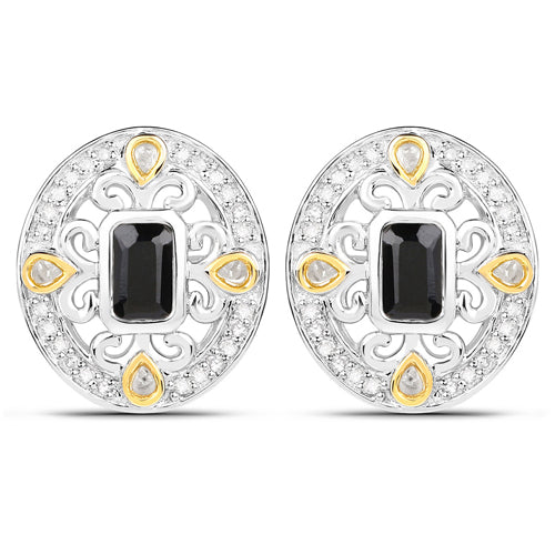 0.93 Carat Genuine Blue Sapphire and White Diamond .925 Sterling Silver Earrings by Bids.com