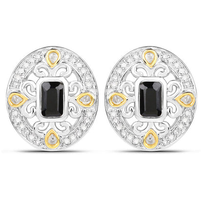0.93 Carat Genuine Blue Sapphire and White Diamond .925 Sterling Silver Earrings by Bids.com
