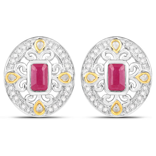 0.77 Carat Genuine Ruby and White Diamond .925 Sterling Silver Earrings by Bids.com