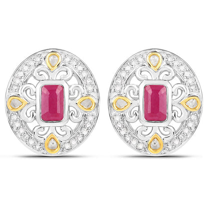 0.77 Carat Genuine Ruby and White Diamond .925 Sterling Silver Earrings by Bids.com