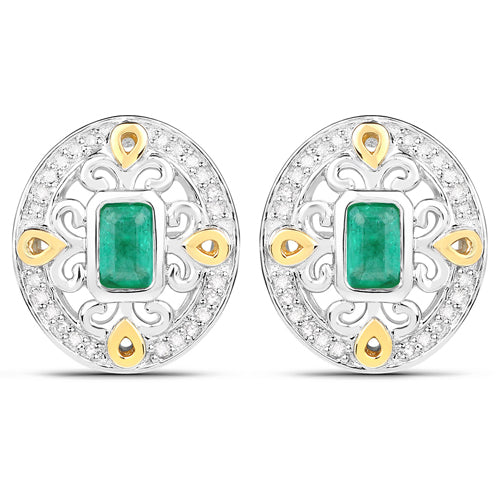 0.69 Carat Genuine Zambian Emerald and White Diamond .925 Sterling Silver Earrings by Bids.com