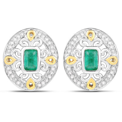 0.69 Carat Genuine Zambian Emerald and White Diamond .925 Sterling Silver Earrings by Bids.com
