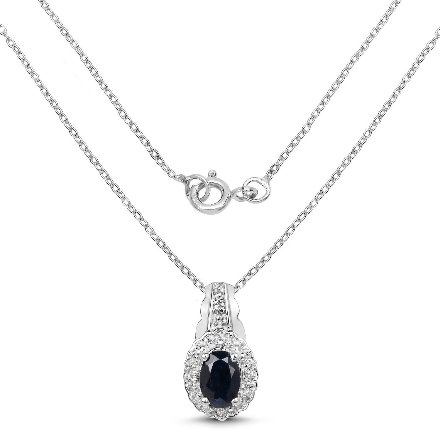 0.98 Carat Genuine Blue Sapphire and White Topaz .925 Sterling Silver Pendant  DestGlow