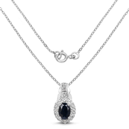0.98 Carat Genuine Blue Sapphire and White Topaz .925 Sterling Silver Pendant  DestGlow