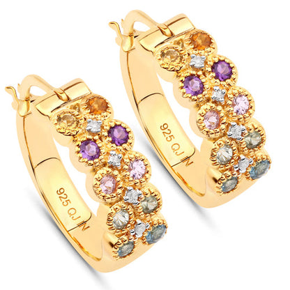 0.76 Carat Genuine Multi Stones .925 Sterling Silver Earrings by Bids.com