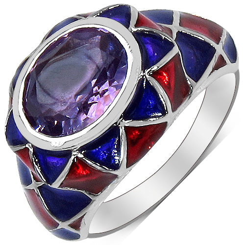 2.16 Carat Genuine Amethyst &amp; White Diamond .925 Sterling Silver Ring by Bids.com