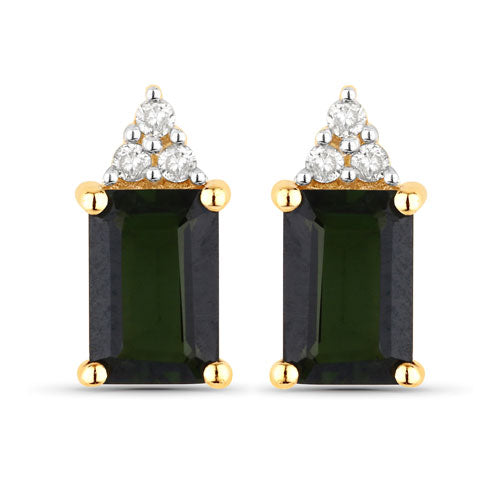 1.25 Carat Genuine Green Tourmaline and White Diamond 14K Yellow Gold Earrings  DestGlow