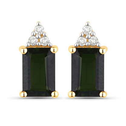 1.25 Carat Genuine Green Tourmaline and White Diamond 14K Yellow Gold Earrings  DestGlow