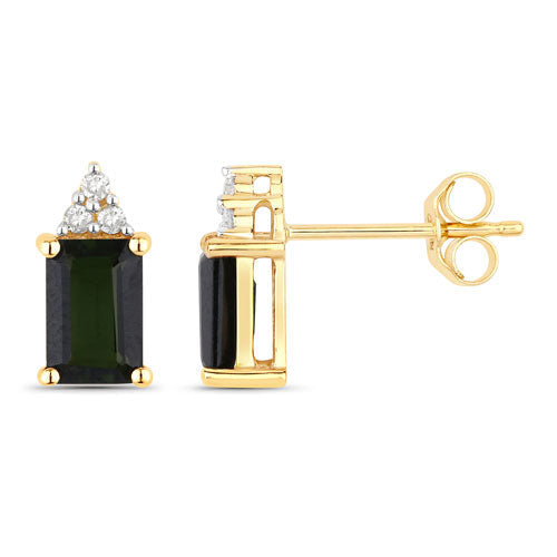 1.25 Carat Genuine Green Tourmaline and White Diamond 14K Yellow Gold Earrings  DestGlow