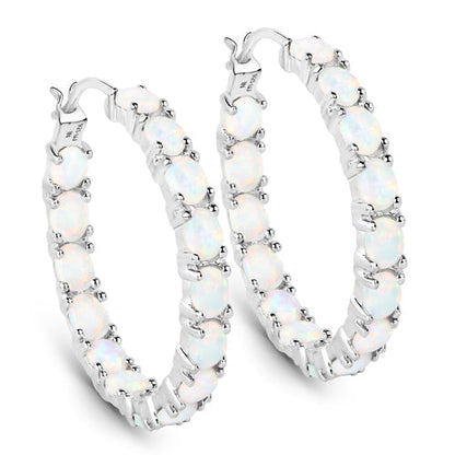 2.05 Carat Genuine Created Opal .925 Sterling Silver Earrings  DestGlow